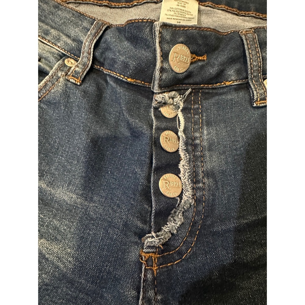 R1893 Womens Distressed Skinny Jeans Dark Wash Button Fly Frayed Hem Size 10 - Picture 12 of 14